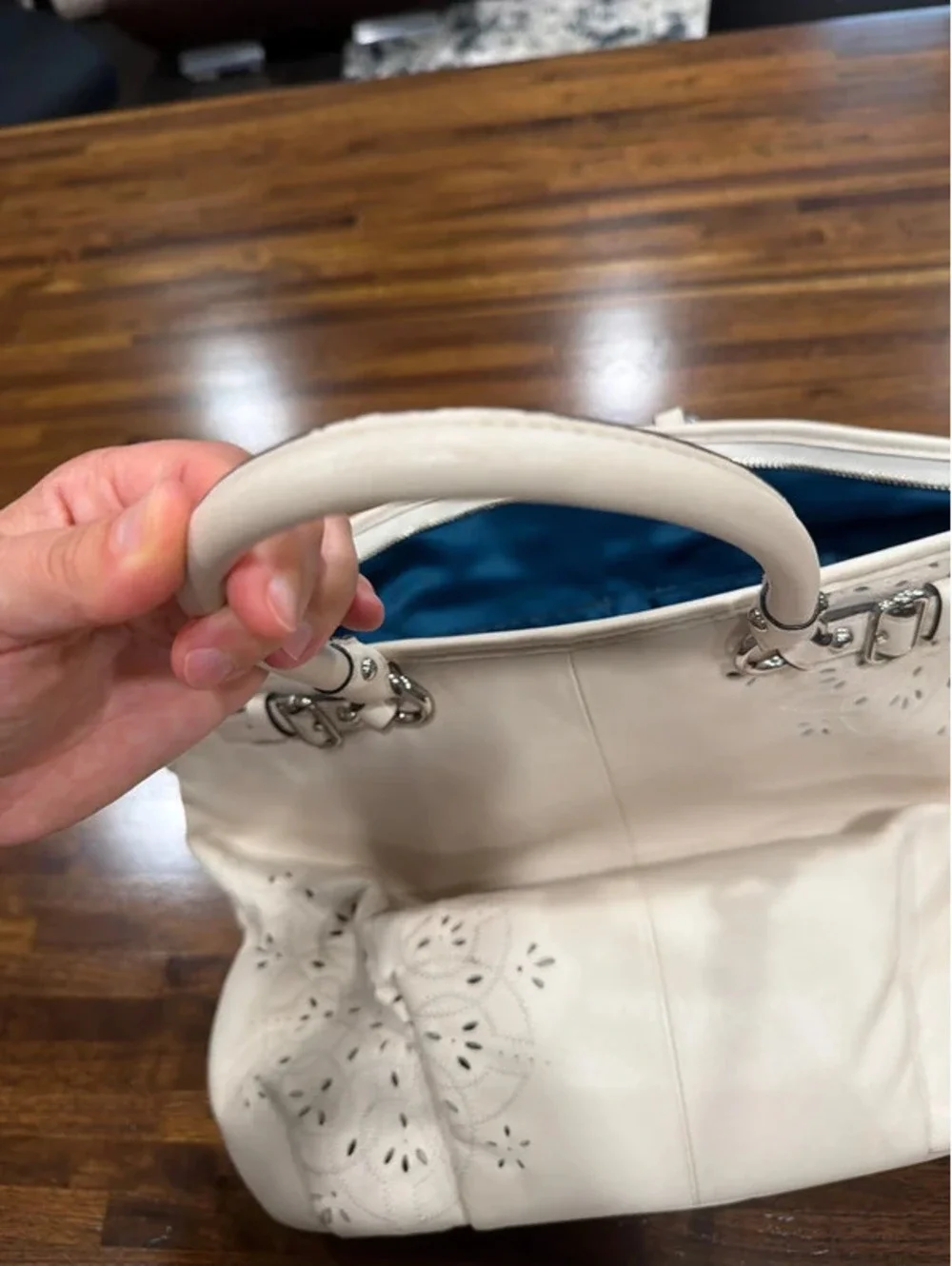 Coach Madison Tossed Laser Lindsey Satchel White Leather Style 19624